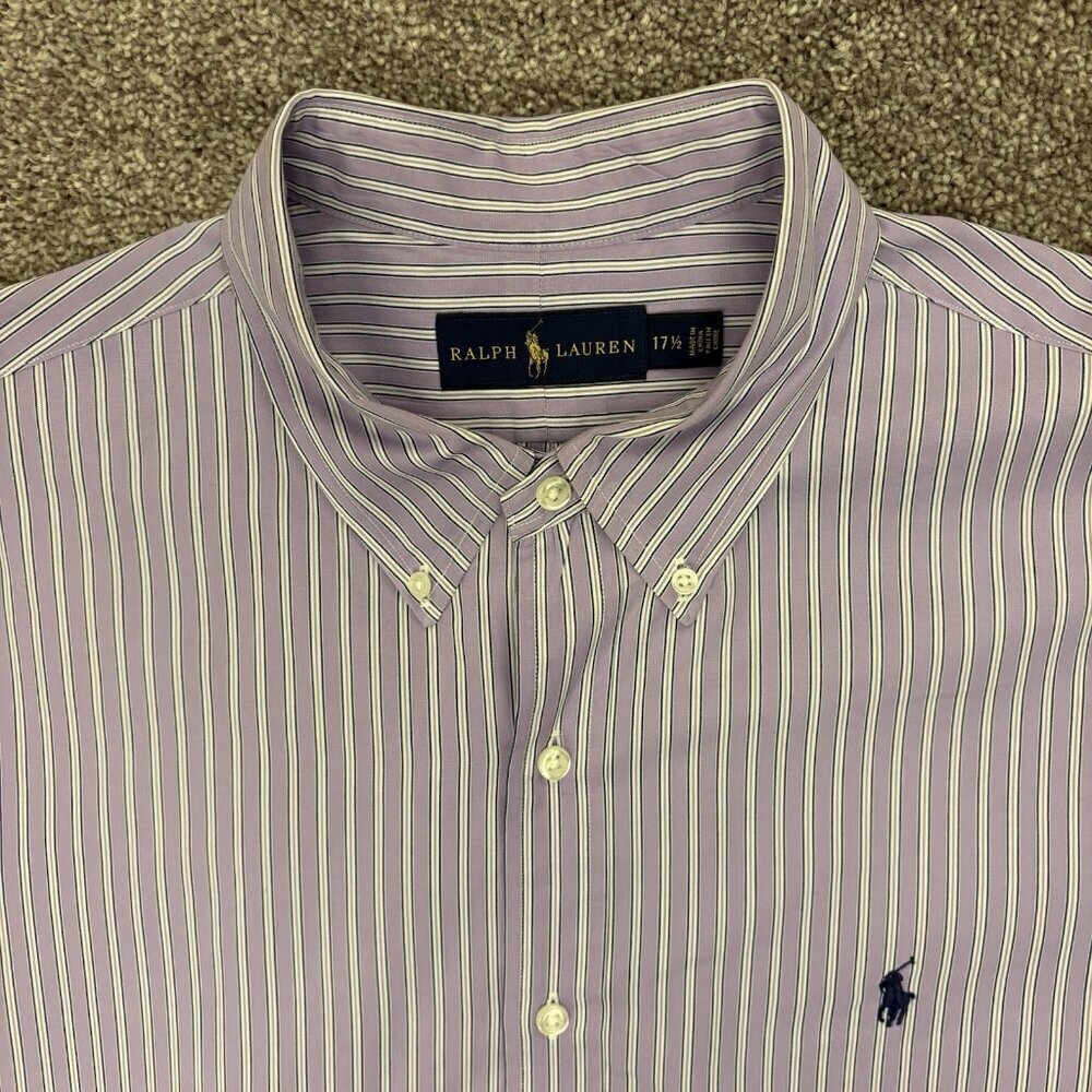 Ralph Lauren Men's Button Down Shirt Size 17.5 Purple Striped Long Sleeves EUC - Picture 3 of 11